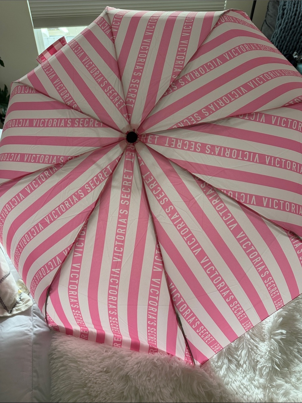 Victoria's Secret Pink Striped Compact Umbrella